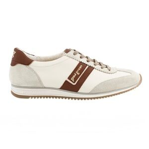 Leather Sneaker. Cream/Brown combo leather
US women’s sizes listed. New!